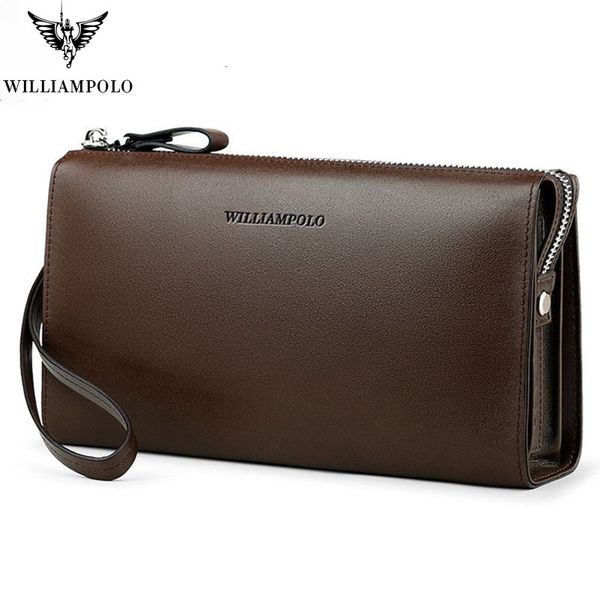 

wallet for men minimalist business genuine leather handbag williampolo fashion zipper multiple internal compartments clutch bag, Red;black