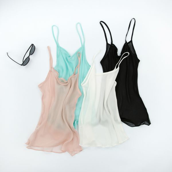 

women's 100% silk spaghetti strap camisole transparent tank vest sleepwear jn103, Black;white