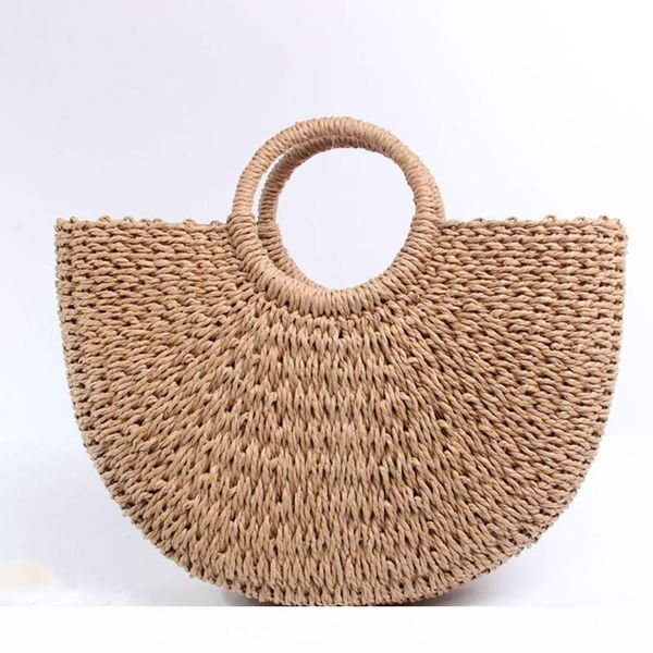 

hand woven beach bag round straw totes bag large bucket summer bags women natural basket handbag ins popular e57