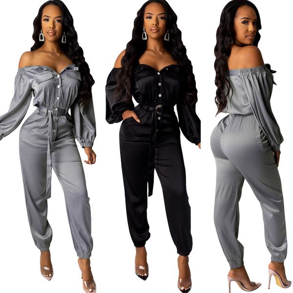 

womens autumn and winter off-shoulder backless waistband jumpsuit, Black;white