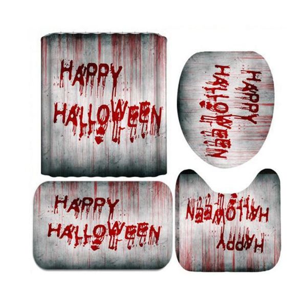 

halloween themed 4pcs shower curtain floor mat u-shaped mat toilet cover waterproof polyester shower curtain polyeste kit