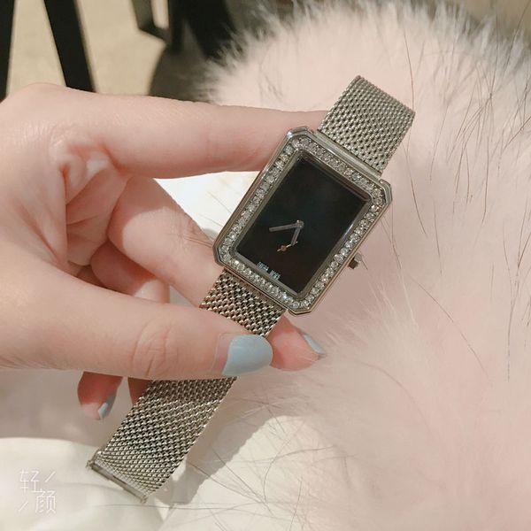 

2020 lady watch golden diamond watches women famous selling factory wholesale low price square dial simple fashion wristwatch gift for girls, Slivery;brown