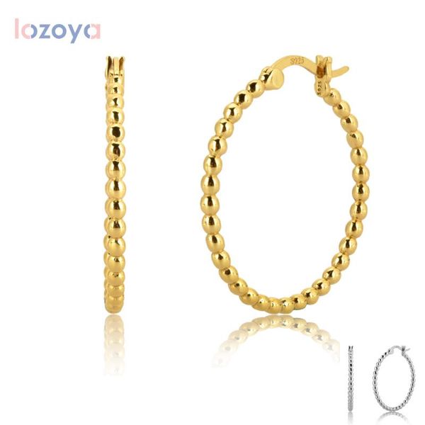 

hoop & huggie lozoya 925 sterling silver gold 25mm beads hoops huggies large circle loops 2021 rock punk fashion round jewelry for women, Golden;silver