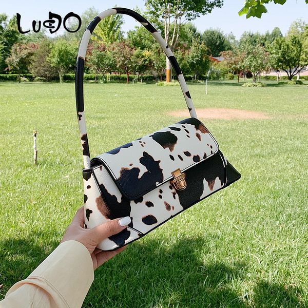 

lucdo designer milk cow print armpit bag baguette bag vintage leather underarm ladies shoulder crossbody bags