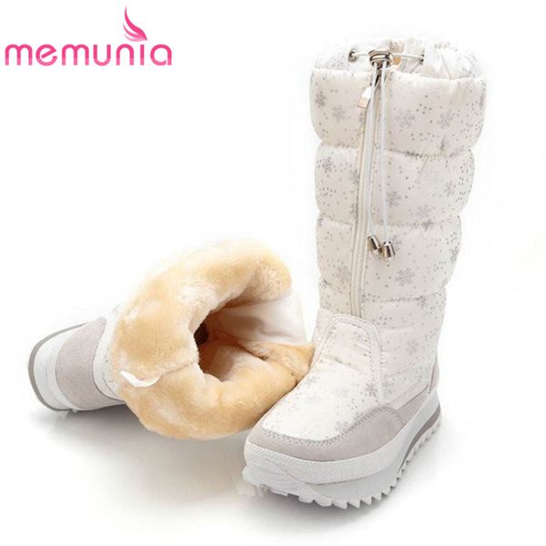 

memunia plus size 35-42 winter boots women platform waterproof wedges ladies snow boots lace up thick fur warm women, Black