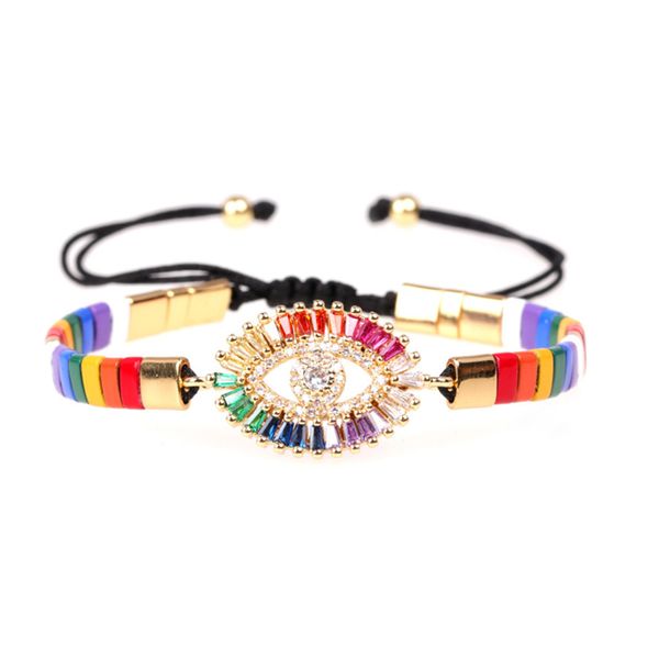 

showboho2020 new paint contrast color braided elastic pull bracelet ins devil's eye color zircon bracelet, Golden;silver
