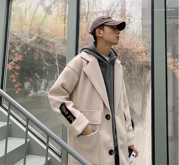 

mens designer coats fashion i like you embroidery sleeve winter jacket casual wool blends coats teenager, Black