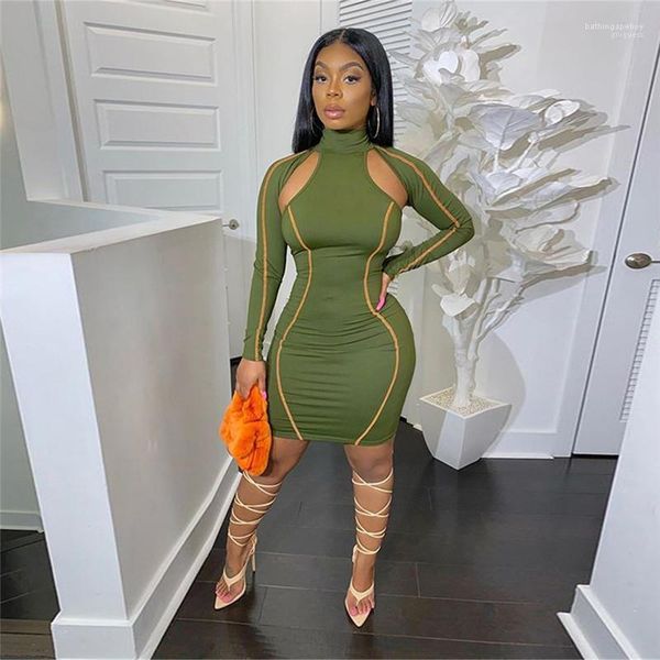 

out bodycon dress casual women designer clothes women deisgner dresses fashion long sleeve high neck hollow, White;black