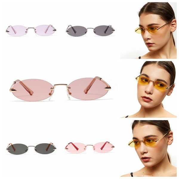 

retro oval sunglasses gray red clear lens rimless sun glasses for women uv400, White;black