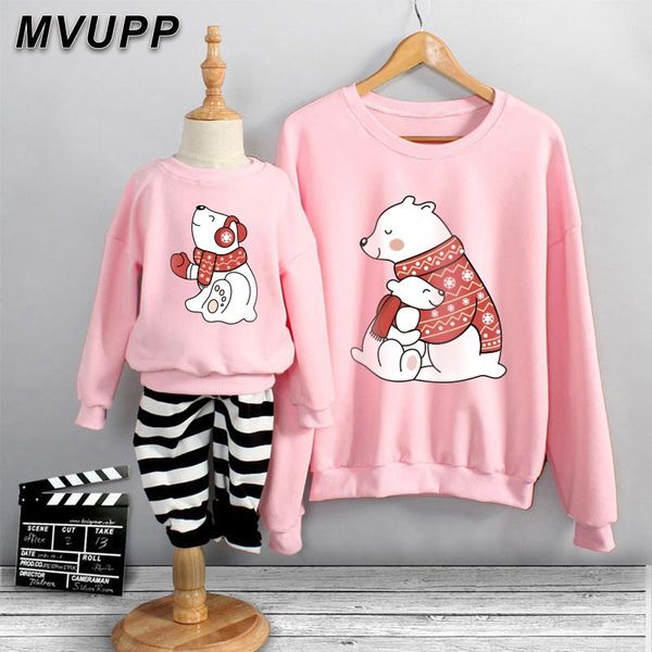 

cotton long sleeves sweaterwears mother and me clothes baby girl family matching sweatshirts cute bear printed soft wear outfits, Blue