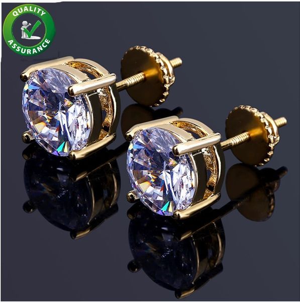 

designer earrings hip hop jewelry women mens earrings stud cz round diamond earring girls gold luxury iced out fashion wedding accessories, Golden