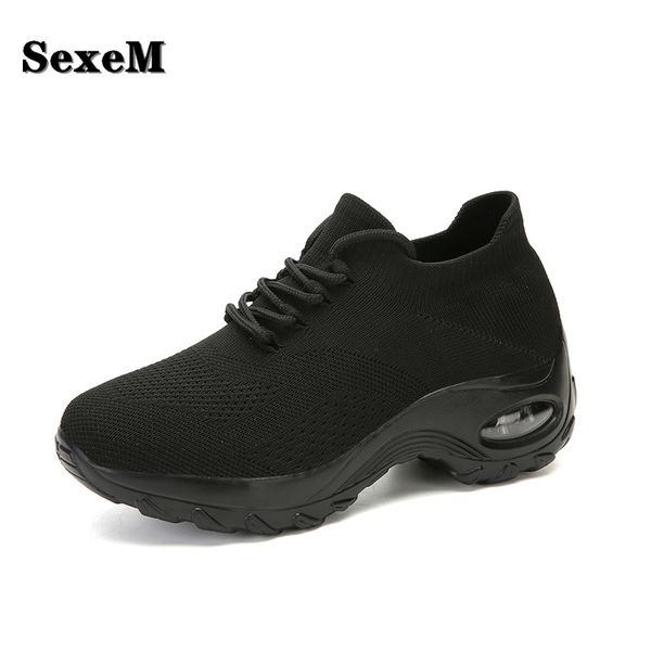 

women shoes fashion breathable mesh lace up rubber sole round toe flat casual shoes dancing walking female zapatos mujer, Black