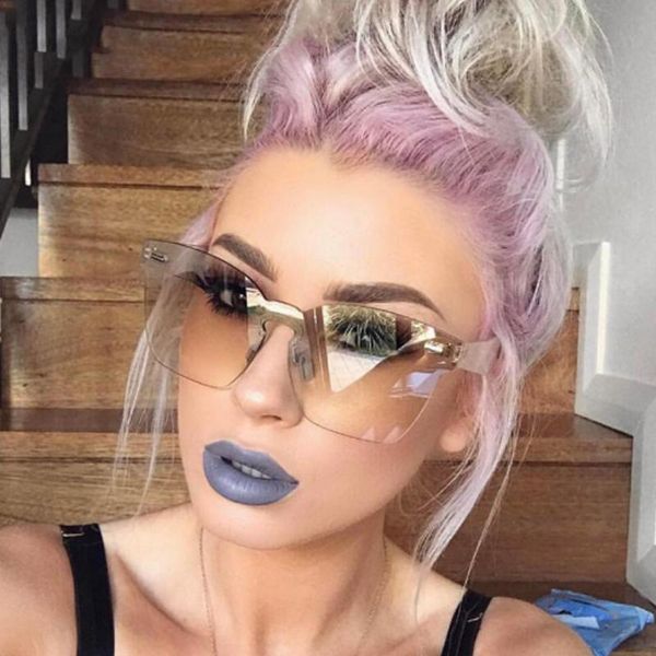 

sunglasses fashion rimless square women brand oversized shades sun glasses eyewear female girls pink sunglass, White;black