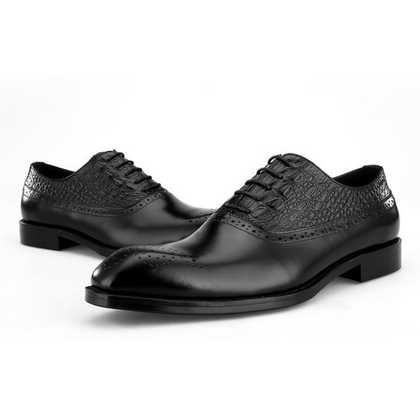

italy business man office cow real leather formal shoes brogue lace up square toe oxfords male groom weddding dress shoes brown, Black