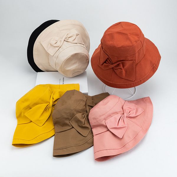 

fisherman hat female summer korean wild japanese sun hat shade sunscreen sweet cute bow female tide yellow bucket hats, Blue;gray