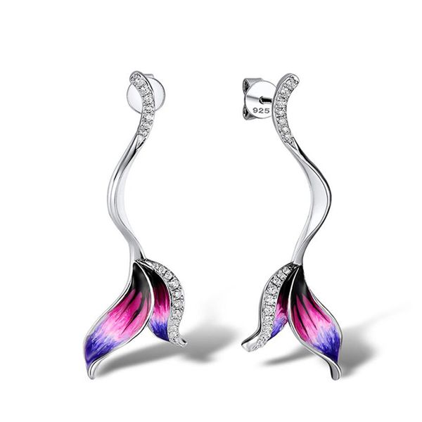 

junerain brand flowery mermaid tail women stud earring delicate shape shine cubic zircon stone women party fashion earring jewelry new, Golden;silver