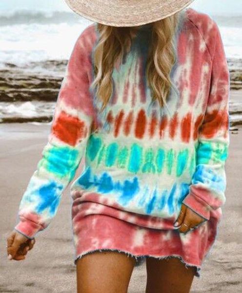 

Womens Irregular Colorful Hoodie Dresses Casual Printed Hoodie Dress 20s Ladies Tops Clothing Size S-3XL