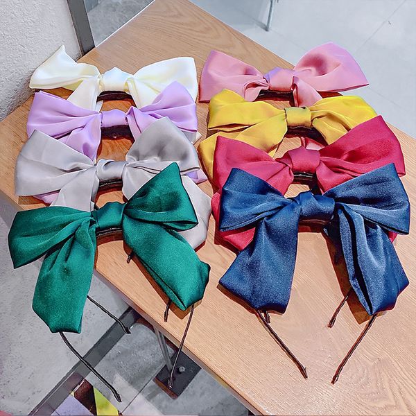 

double bowknot headband large hair bows hairband for women girls solid color satin hair hoop head bands accessories