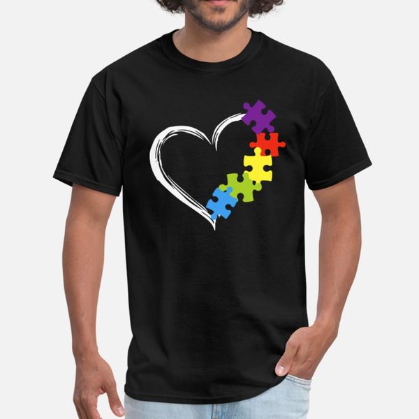 

love ribbon heart puzzle autism awareness autism t shirt men design 100% cotton round collar pictures interesting building summer pattern