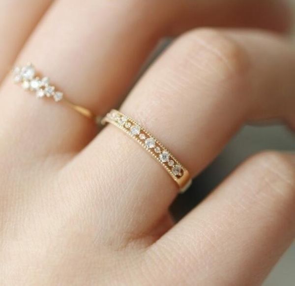 

junerain brand trendy golden color women midi knuckle rings with tiny stone romantic o/l career style accessories wholesale lots&bulk, Slivery;golden