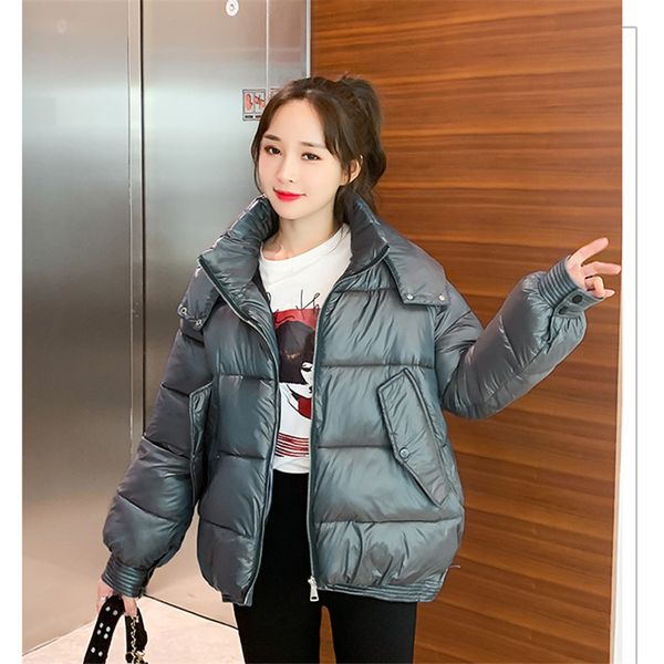 

women's down & parkas hooded loose casual zipper short warm solid coat parka jacket winter outwear casaco overcoat female women cotton, Black