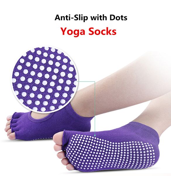 

yoga socks women backless five toe anti-slip ankle grip fitness gym dance pilates yoga socks with pvc dots, Black