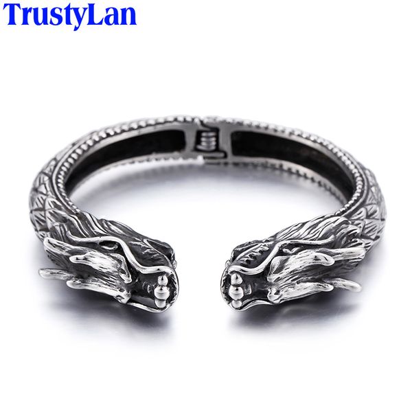 

heavy 316l stainless steel wolf dragon head bracelet men mens bracelets & bnagles 2020 punk 15mm bangle wristband jewelry, Black