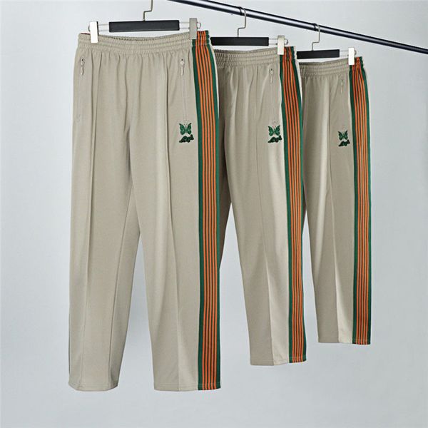 

needdles pants butterfly embroidery trousers men's loose vintage pants straight trousers casual streetwear woman look skinny pants, Black