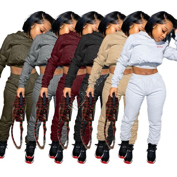 

женщины спортивные костюмы твердые цвет тела письма с длинными рукавами футболки crop top капюшоном свитер руна брюки поножи повседневный дв, White