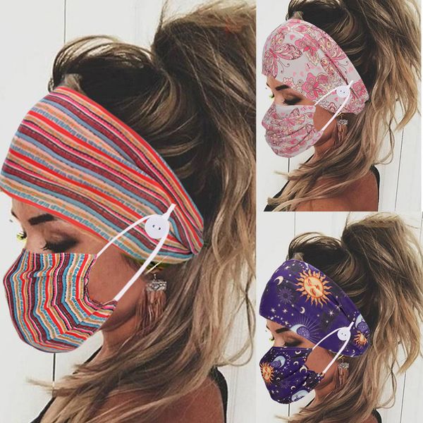 Mulheres desenhador headband e face máscara acessórios de cabelo cabeça faixa com máscaras botão para ioga esporte