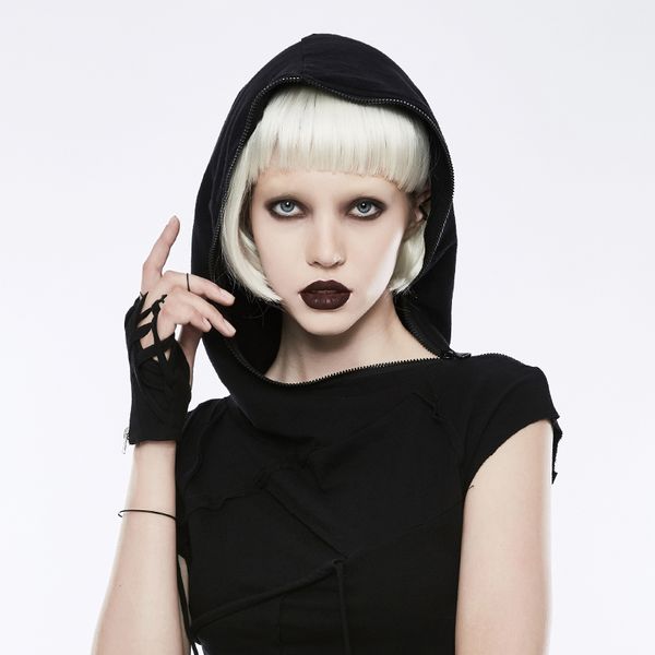 

punkrave women' cross gloves punk rock zipper decorated hollow out handsomen locomotive short gloves, Blue;gray