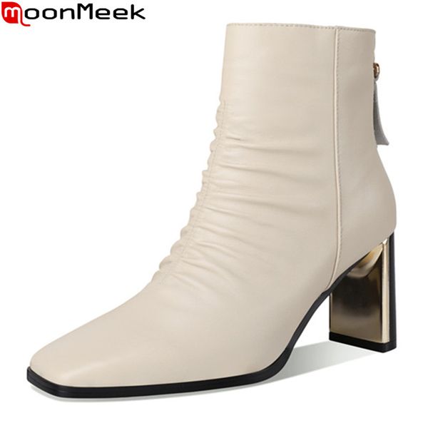 

moonmeek 2020 new arrival women boots extreme high heels square toe ladies shoes genuine leather ankle boots for woman, Black