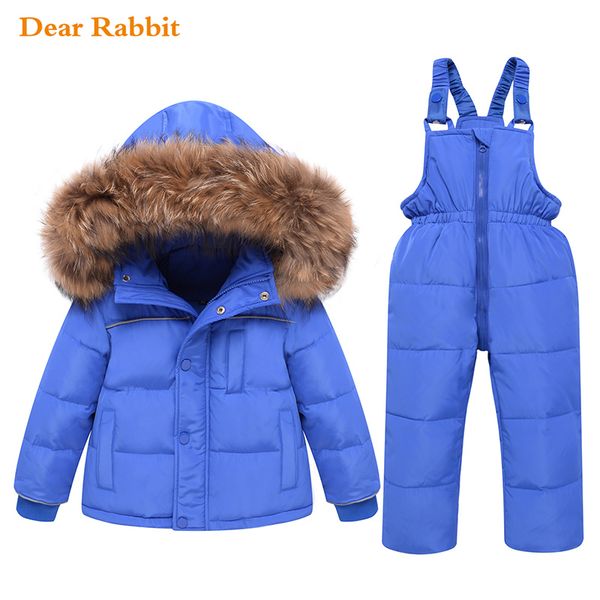 

1-6years winter jumpsuit for baby boy girl clothes clothing set children parka real fur coat snowsuit down jacket kids ski suit 0927, Blue;gray