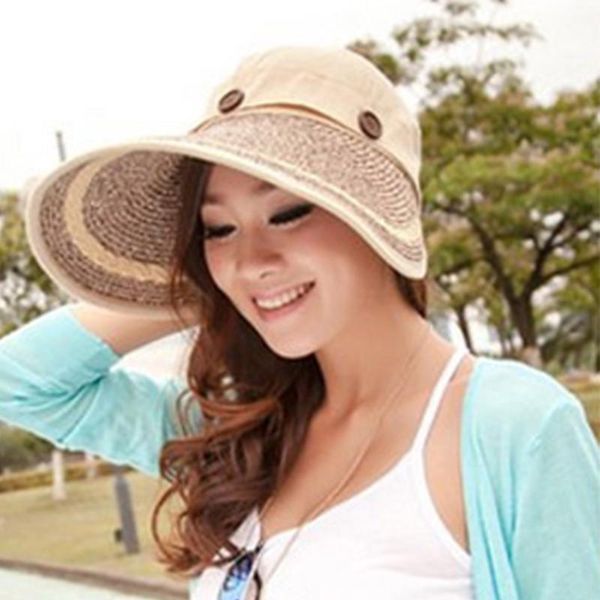 

foldable adjustable ladies beach casual cycling women hats canvas stitching summer sun cap outdoor wide brimmed sports, Blue;gray