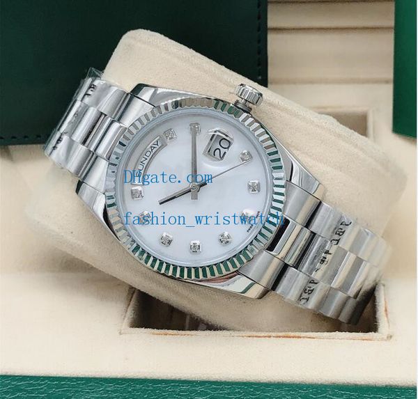 

watches 36mm mechanical 18kt gold silver steel bracelet diamond dial fluted bezel 118238 automatic fashion mens wristwatch, Slivery;brown