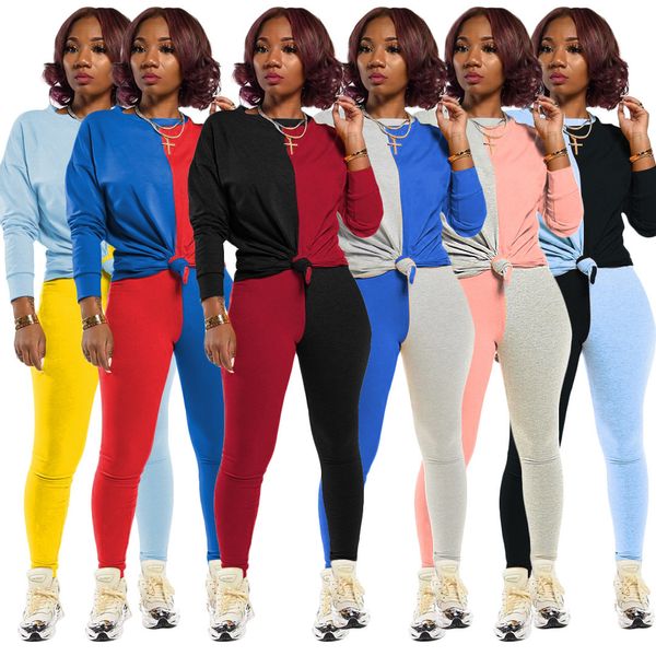 

womens 2 piece outfits women tracksuit two piece sport long sleeve pants set with fashionable loose and comfortable color contrast stitching, White