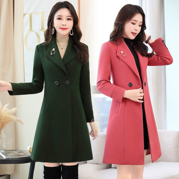 

winter coat women long-sleeved wool jacket female 2020 new korean woolen coat female spring autumn long slim woolen, Black