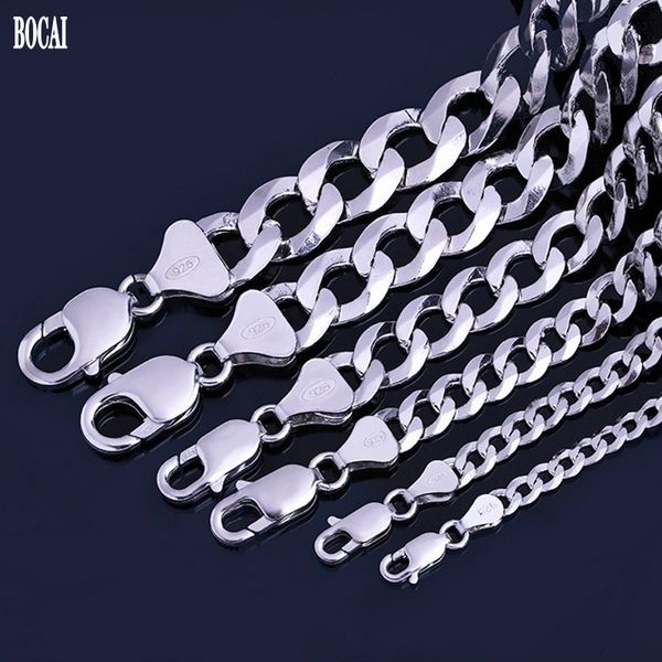 

bocai new 100% real s925 silver jewelry men and women silver necklace flat fashion long necklace silver, Golden;silver