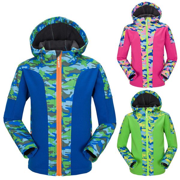 

new children winter fleece softshell jacket waterproof thermal coat outdoor quality girl boy camping hiking windbreaker, Blue;black