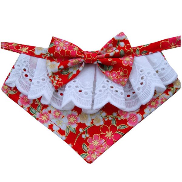 

chinese fashion japanese style handmade dog lace bow bib for cute dog bow tie pet cat scarf and puppies medium dogs pet accessories