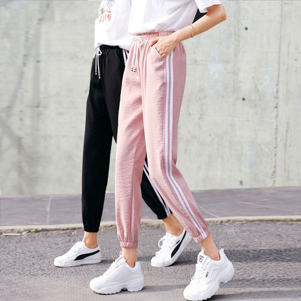 

fashion casual sweatpants pants side-stripe women loose elastic waist sportswear women's new bottoms2020, Black;white
