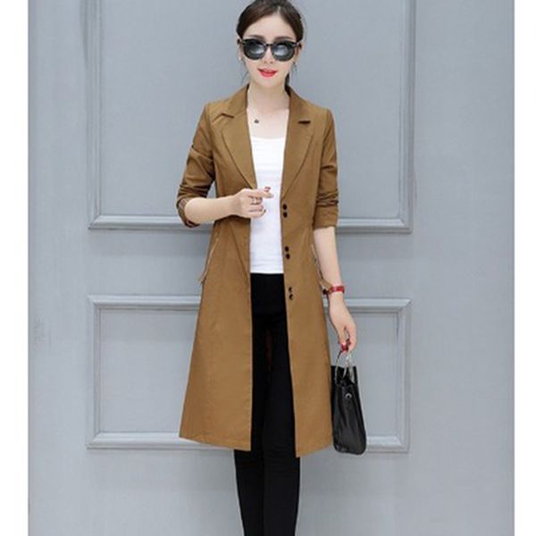 

elegant windbreaker women's 2020 new koreanf spring autumn waist ladies coat thin section suit v-neck long section l288, Tan;black