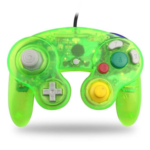 

cgjxswired game cube controller gamecube for ngc gaming console gamepad wii analog stick vibration feedback semitransparent color