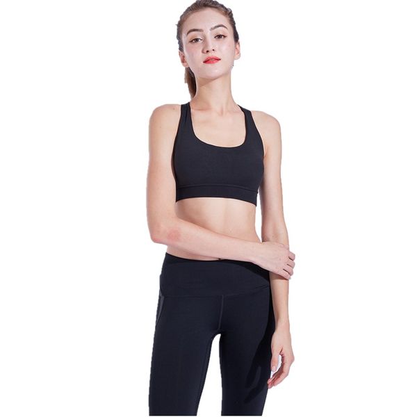 

2020 women's push up sport bra quick dry shockproof strech tank solid color black padded crop vest fitness yoga, White;black