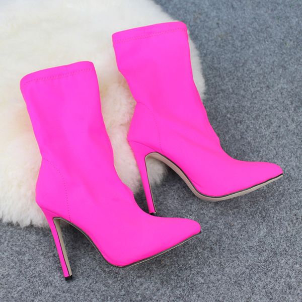 

woman pointed toe ankle boots women fashion boots super high heels black thin heels women's slip on shoes big size 35-43