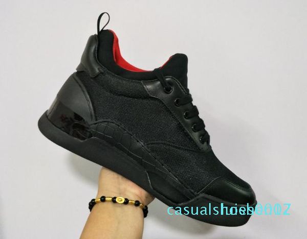 

2020 red bottom men designer sneakers aurelien flat lovers genuine leather high casual flats red bottom luxury shoes size c17, Black