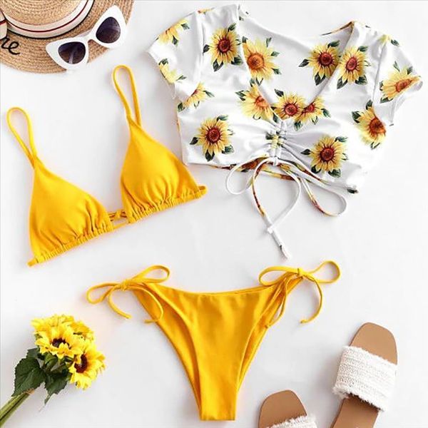 

bikini 2020 women bikini print set swimsuit three piece filled bra swimwear beachwear maillot de bain femme, White;black