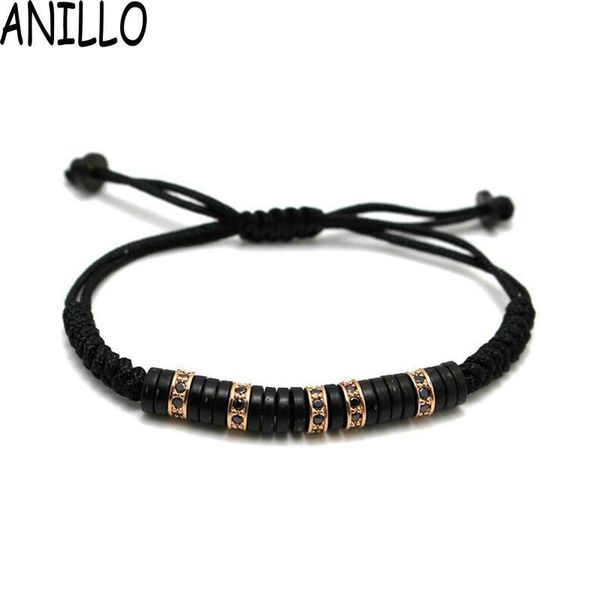 

anillo brand anil arjandas men bracelet pave black zircon connector 8 mm cz bead pulseira masculina braiding macrame bangle, Golden;silver