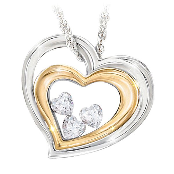 

statement heart necklace women elegant australia crystal double heart pendant necklaces fashion bridal wedding jewelry gifts, Silver