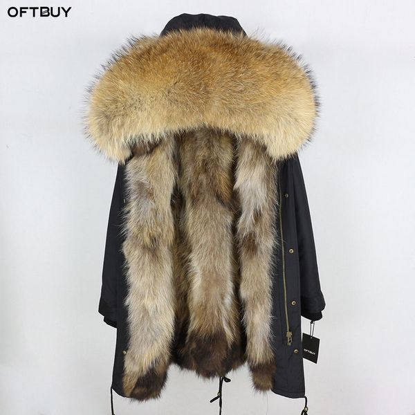 

2020 real fur coat winter jacket women long parka waterproof big natural raccoon fur collar hood thick warm real fox fur liner cx200817, Black